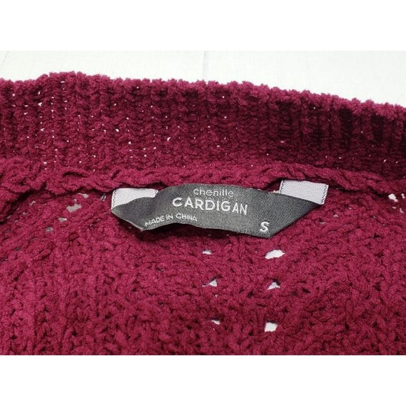 Members Mark Comfortable Open Front Chenille Cardigan Sweater Burgundy Size S - Picture 6 of 10
